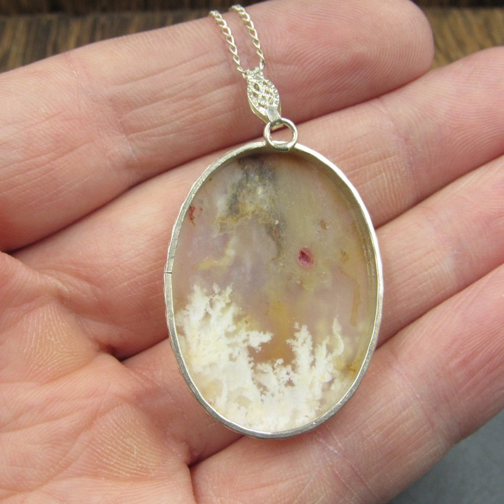 16" Sterling Silver Unique Stone Formation Pendant Necklace Vintage - Picture 4 of 7